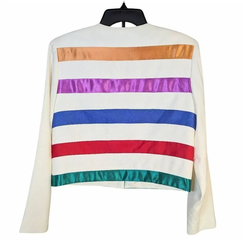 Vintage 90s Sandra OW-Wing NR1 multicolor stripe rhinestone crop jacket blazer - Picture 4 of 9